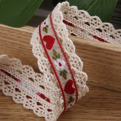 2.5cm Lace Edged Flroal Jacquard Ribbon Gift Packing Polyester Ribbon For Packaging