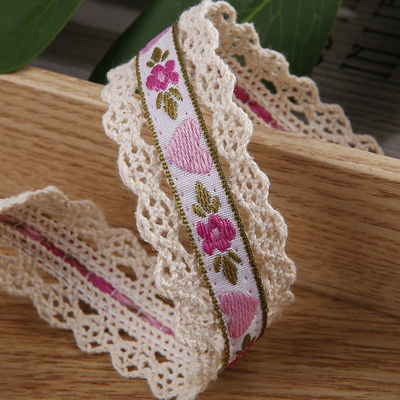 2.5cm Lace Edged Flroal Jacquard Ribbon Gift Packing Polyester Ribbon For Packaging
