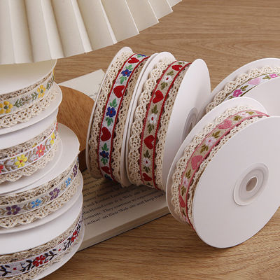 2.5cm Lace Edged Flroal Jacquard Ribbon Gift Packing Polyester Ribbon For Packaging