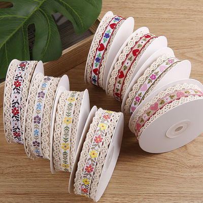 2.5cm Lace Edged Flroal Jacquard Ribbon Gift Packing Polyester Ribbon For Packaging