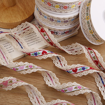 2.5cm Lace Edged Flroal Jacquard Ribbon Gift Packing Polyester Ribbon For Packaging