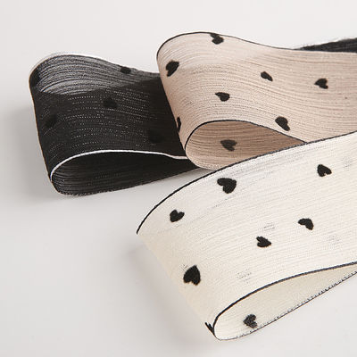3 Colors Striped Ribbon 40mm Heart Printed Polyester Ribbon OEM Eco Friendly