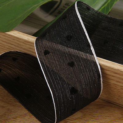 3 Colors Striped Ribbon 40mm Heart Printed Polyester Ribbon OEM Eco Friendly