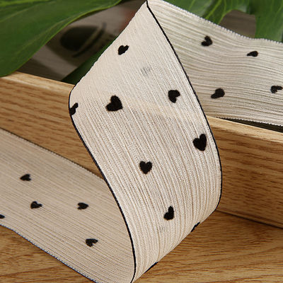 3 Colors Striped Ribbon 40mm Heart Printed Polyester Ribbon OEM Eco Friendly