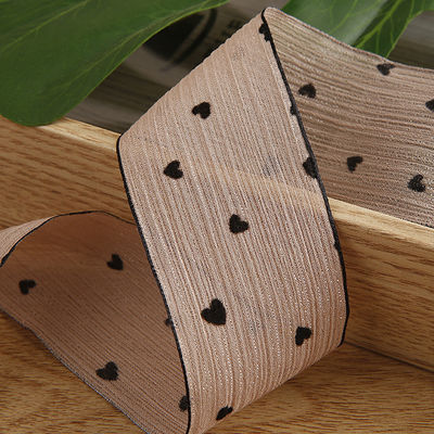 3 Colors Striped Ribbon 40mm Heart Printed Polyester Ribbon OEM Eco Friendly