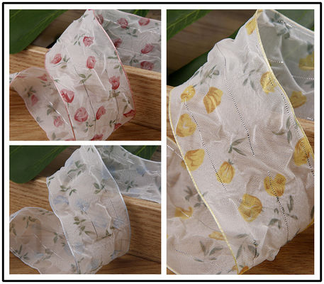 40mm 50mm Organza Ribbon With Floral Printed Polyester Ribbon OEM Eco Friendly
