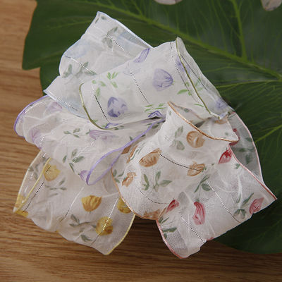 40mm 50mm Organza Ribbon With Floral Printed Polyester Ribbon OEM Eco Friendly