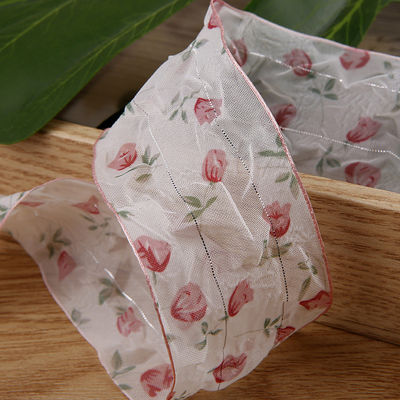 40mm 50mm Organza Ribbon With Floral Printed Polyester Ribbon OEM Eco Friendly