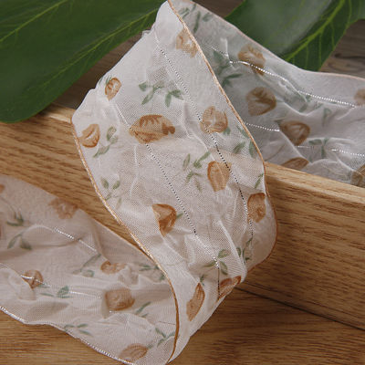40mm 50mm Organza Ribbon With Floral Printed Polyester Ribbon OEM Eco Friendly