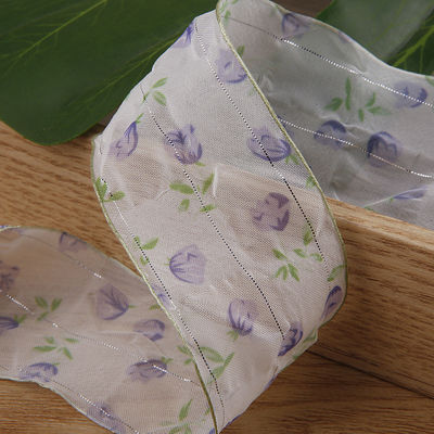 40mm 50mm Organza Ribbon With Floral Printed Polyester Ribbon OEM Eco Friendly