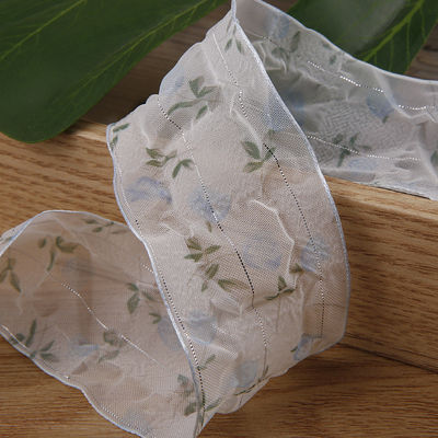 40mm 50mm Organza Ribbon With Floral Printed Polyester Ribbon OEM Eco Friendly