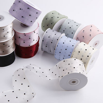 25mm-50mm Organza Ribbon With Dot Pattern Printed Polyester Organza Ribbon OEM Eco Friendly