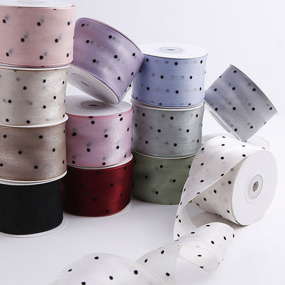 25mm-50mm Organza Ribbon With Dot Pattern Printed Polyester Organza Ribbon OEM Eco Friendly