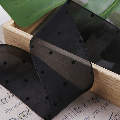 25mm-50mm Organza Ribbon With Dot Pattern Printed Polyester Organza Ribbon OEM Eco Friendly