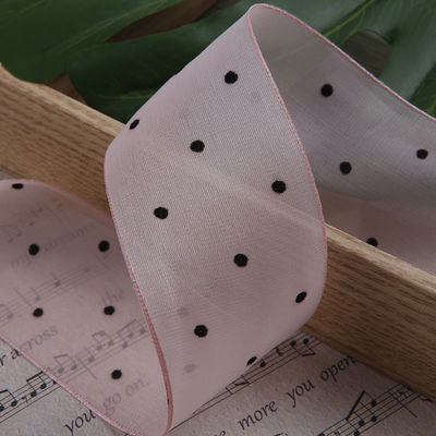 25mm-50mm Organza Ribbon With Dot Pattern Printed Polyester Organza Ribbon OEM Eco Friendly