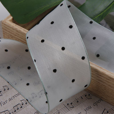 25mm-50mm Organza Ribbon With Dot Pattern Printed Polyester Organza Ribbon OEM Eco Friendly