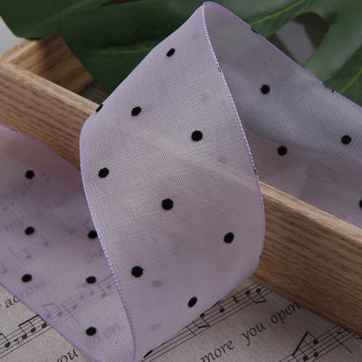 25mm-50mm Organza Ribbon With Dot Pattern Printed Polyester Organza Ribbon OEM Eco Friendly