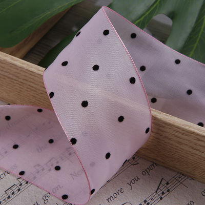 25mm-50mm Organza Ribbon With Dot Pattern Printed Polyester Organza Ribbon OEM Eco Friendly