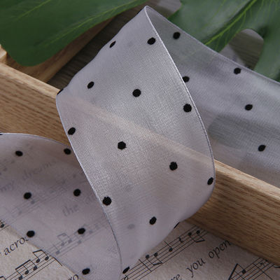 25mm-50mm Organza Ribbon With Dot Pattern Printed Polyester Organza Ribbon OEM Eco Friendly