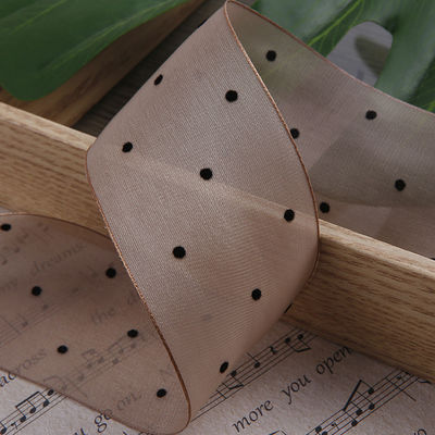 25mm-50mm Organza Ribbon With Dot Pattern Printed Polyester Organza Ribbon OEM Eco Friendly