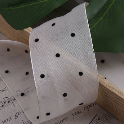 25mm-50mm Organza Ribbon With Dot Pattern Printed Polyester Organza Ribbon OEM Eco Friendly