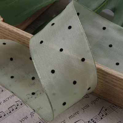 25mm-50mm Organza Ribbon With Dot Pattern Printed Polyester Organza Ribbon OEM Eco Friendly