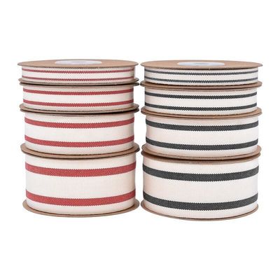 10mm-38mm*10y Black And Red Striped Cotton Ribbon For Gift Packing And Garment Accessories
