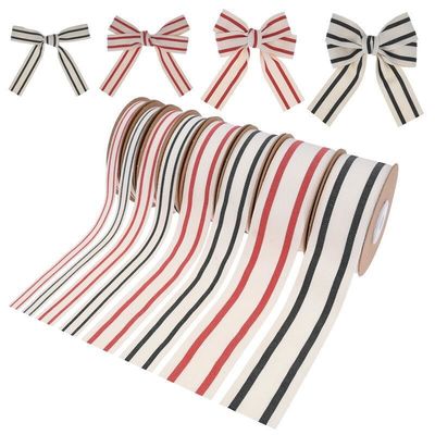 10mm-38mm*10y Black And Red Striped Cotton Ribbon For Gift Packing And Garment Accessories