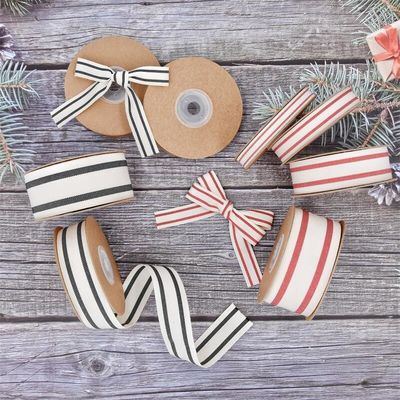 10mm-38mm*10y Black And Red Striped Cotton Ribbon For Gift Packing And Garment Accessories