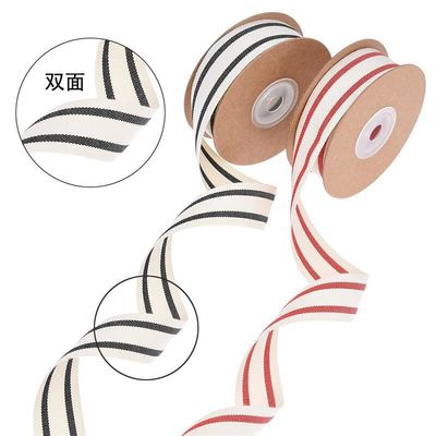 10mm-38mm*10y Black And Red Striped Cotton Ribbon For Gift Packing And Garment Accessories