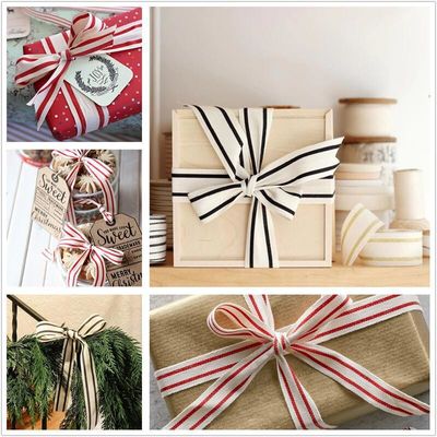 10mm-38mm*10y Black And Red Striped Cotton Ribbon For Gift Packing And Garment Accessories